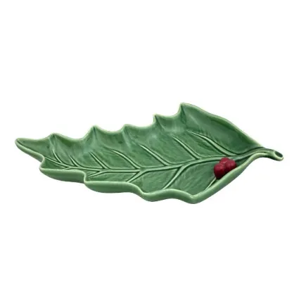 Green ceramic leaf shaped plate - Bordallo Pinheiro