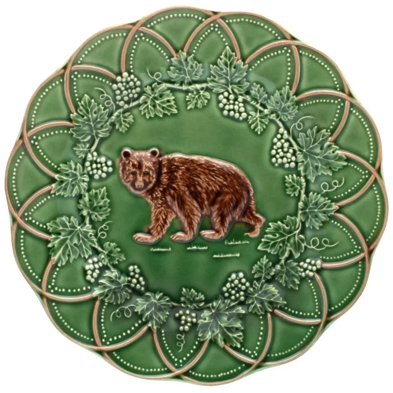 SNACK PLATE - 24 CM, BEAR, GREEN/BROWN